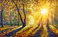 Panorama Of Gorgeous Autumn Forest  painting Royalty Free Stock Photo