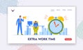 Extra Work Time Landing Page Template. Businessman Yelling in Loudspeaker on Man Office Employee Sitting at Workplace