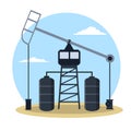 Oil rig with blue sky. Industrial concept . Cartoon flat illustration.