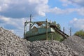 Extraction, washing, sorting and distraction of river gravel. Mining industry. Technology of obtaining a stone. A bird`s eye view.