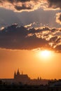 Extraordinary prague sunset over St. Vitus Cathedral, Czech republic.