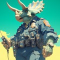 Paleozoic Justice: Prehistoric Police Uniform on Triceratops