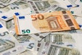 The extraordinary texture of European currency 50 euros outweigh 5 euros