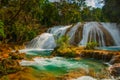 Extraordinary waterfall in Mexico, landscape with waterfall view Agua Azul near Palenque. Chiapas.