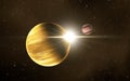 Extrasolar gas giant planet with extrasolar gas moon, exomoon in deep space Royalty Free Stock Photo