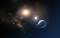 The Extrasolar planet and two stars orbit about their common center of mass Royalty Free Stock Photo