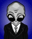 Extraterrestrial alien in striped suit with tie.