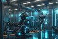 Extraterrestrial City on a Futuristic Planet, A futuristic concept of robotic weightlifting in a technologically advanced gym, AI Royalty Free Stock Photo