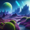 Extraterrestrial eden.Discovering an otherworldly landscape on a distant planet, teeming with bizarre flora.AI generated