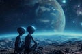 Extraterrestrial gaze: aliens observing planet earth, an interstellar exploration of cosmic curiosity and distant beings Royalty Free Stock Photo