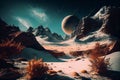 Extraterrestrial landscape, alien planet in deep space in winter,generative ai Royalty Free Stock Photo