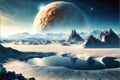 Extraterrestrial landscape, alien planet in deep space in winter, generative AI Royalty Free Stock Photo