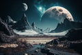 Extraterrestrial landscape, scenery of alien planet in deep space Royalty Free Stock Photo