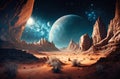 Extraterrestrial landscape, scenery of alien planet in deep space Royalty Free Stock Photo