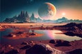 Extraterrestrial landscape, scenery of alien planet in deep space, generative AI Royalty Free Stock Photo