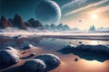 Extraterrestrial landscape, scenery of alien planet in deep space, generative AI Royalty Free Stock Photo