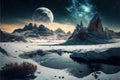 Extraterrestrial landscape, scenery of alien planet in deep space, generative AI Royalty Free Stock Photo