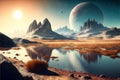 Extraterrestrial landscape, scenery of alien planet in deep space, generative AI Royalty Free Stock Photo