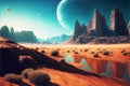 Extraterrestrial landscape, scenery of alien planet in deep space, generative AI Royalty Free Stock Photo