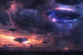 An extraterrestrial storm lightning illuminating strange skies Royalty Free Stock Photo