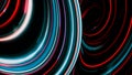 Extraterrestrial twisted cosmic energy flow, seamless loop. Animation. Curving wide rings with colorful glowing stripes. Royalty Free Stock Photo