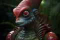 Extraterrestrial biological creature portrait, alien reptilian in red blue colors. Generative ai