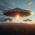 Extraterrestrial visitation UFO disc in the sky, mysterious flying saucers