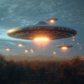 Extraterrestrial visitation UFO disc in the sky, mysterious flying saucers