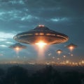 Extraterrestrial visitation UFO disc in the sky, mysterious flying saucers