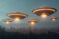 Extraterrestrial visitation UFO disc in the sky, mysterious flying saucers