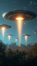 Extraterrestrial visitation UFO disc in the sky, mysterious flying saucers