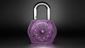 Extravagant, beautiful expensive lock, pink, isolated, soft shadows, grey background