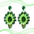 Extravagant big green earrings on a white background with decoration Royalty Free Stock Photo