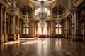 An Extravagant European Ballroom, Palace Styled Room With Large Windows and Natural Lighting, a Chandelier Hanging From the Royalty Free Stock Photo