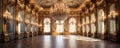 An Extravagant European Ballroom, Palace Styled Room With Large Windows and Natural Lighting, a Chandelier Hanging From the