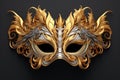 Extravagant Golden Masquerade Mask with Elaborate Feather Design - Generative AI Royalty Free Stock Photo