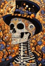 Extravagant ornate Halloween skeleton portrait illustration