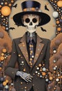 Extravagant ornate Halloween skeleton portrait illustration