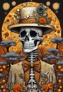 Extravagant ornate Halloween skeleton portrait illustration