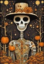 Extravagant ornate Halloween skeleton portrait illustration