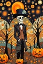 Extravagant ornate Halloween skeleton portrait illustration