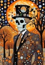 Extravagant ornate Halloween skeleton portrait illustration