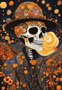 Extravagant ornate Halloween skeleton portrait illustration