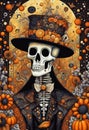 Extravagant ornate Halloween skeleton portrait illustration