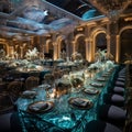Extravagant Reception Buffet Setup in Watercolor Art Style