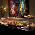 Extravagant Reception Buffet in Vibrant Art Style