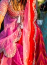 Extravagant sari dress worn by a guest at a wedding in India