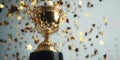 The extravagant trophy adorned with sparkling confetti and golden stars. AI generated image Royalty Free Stock Photo