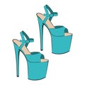 Extravagant women`s sandals with very high heels in sky blue. Can be used for pylon dances