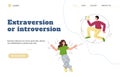 Extraversion or introversion MBTI types website flat vector illustration.